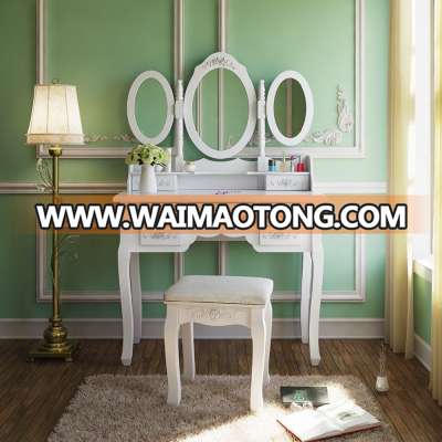 White Drawer Mirrored Wooden Wall Mounted Dressing Table Designs